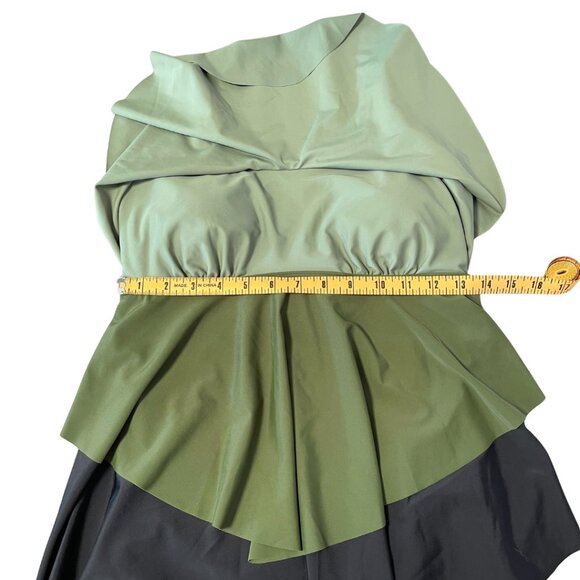 BLOOMCHIC 1 Piece Layered Swimsuit Womens Size 10 Black Green Beach Vacation - Picture 7 of 10